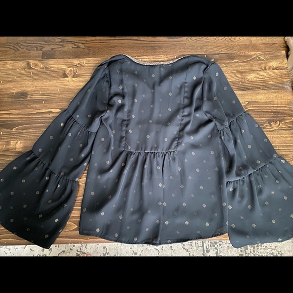 Black peplum top with gold accents - Picture 2 of 5